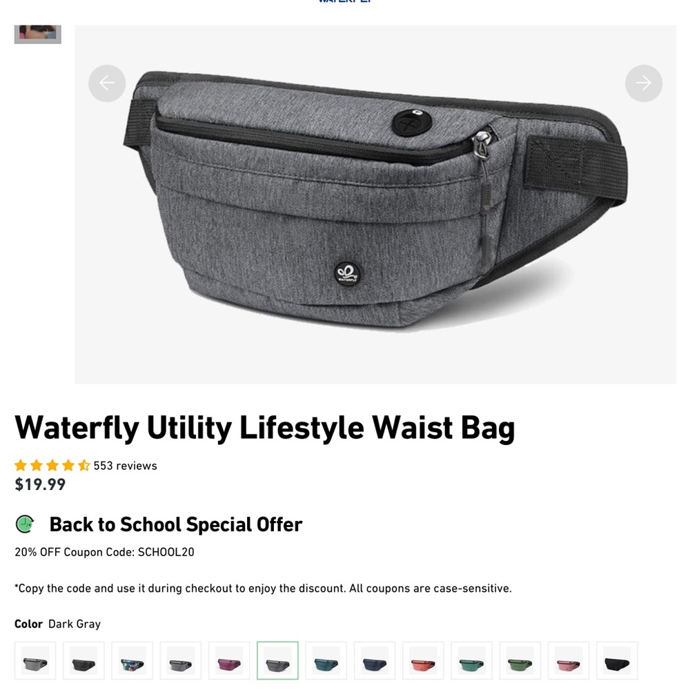 Waterfly Gray Fanny Pack Belt Bag Unisex New w/o Tags